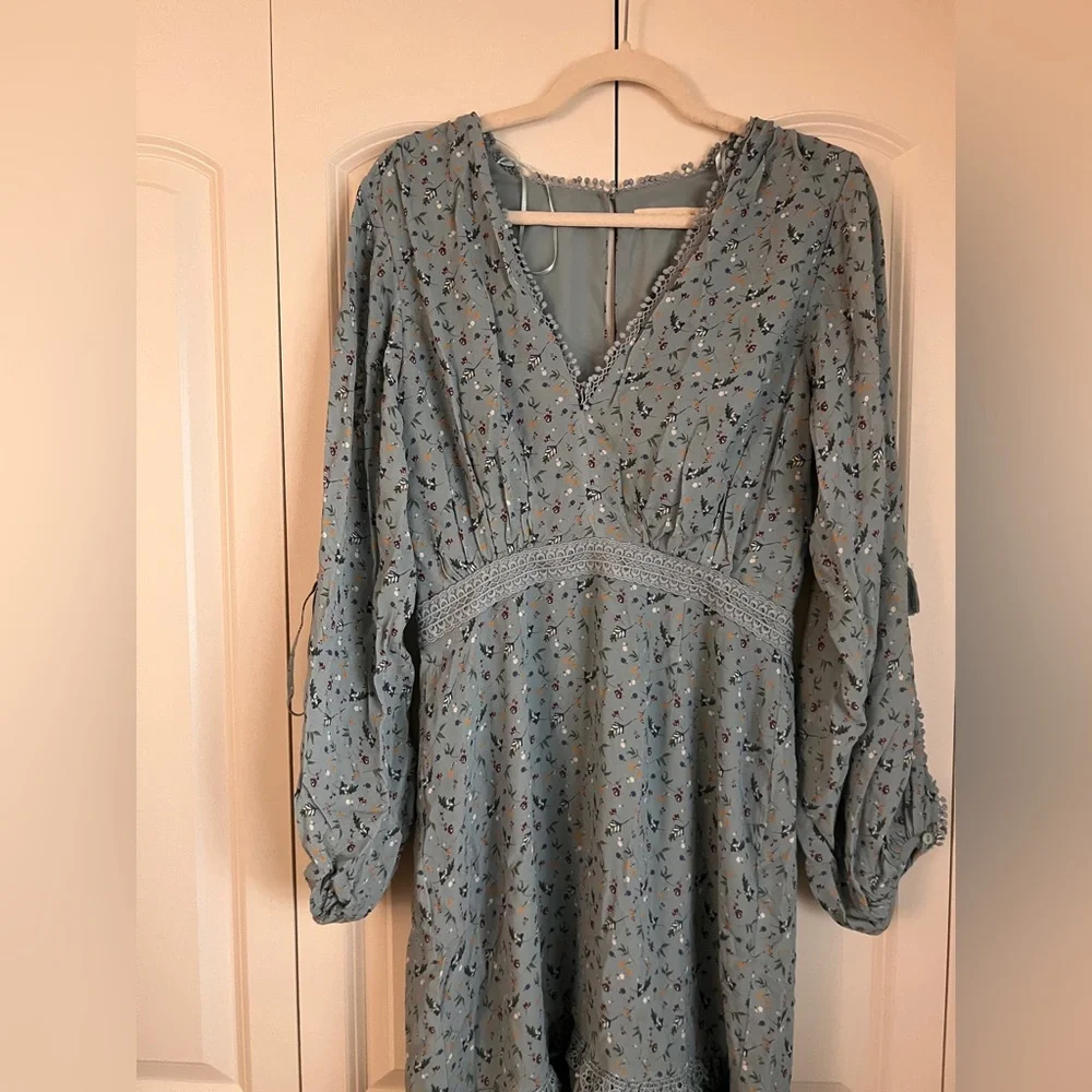 Stevie May Blue Ditsy Floral Maxi Dress Size M | Boho Ruffle Open Back